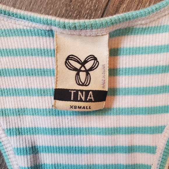 TNA Aritzia Striped, Ribbed Racerback Tank, White and Blue, XS - Picture 3 of 4